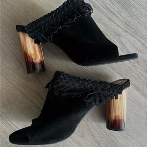 Wittner Row Black Fringe Suede open toe Mules